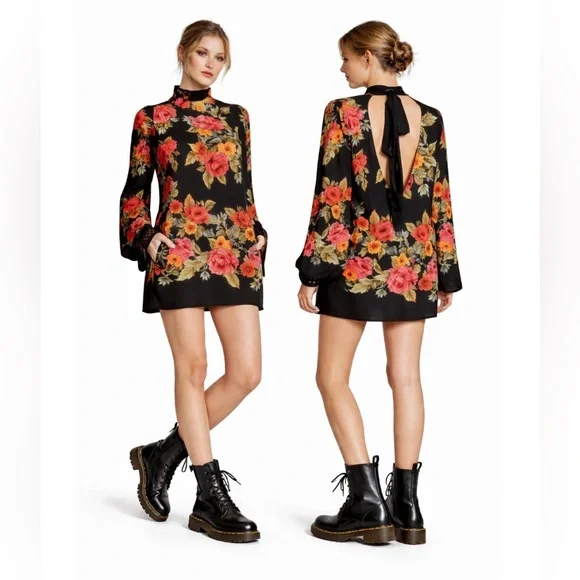 Free People NWT 2am Floral Open Back Tunic Mini Dress - Picture 1 of 4